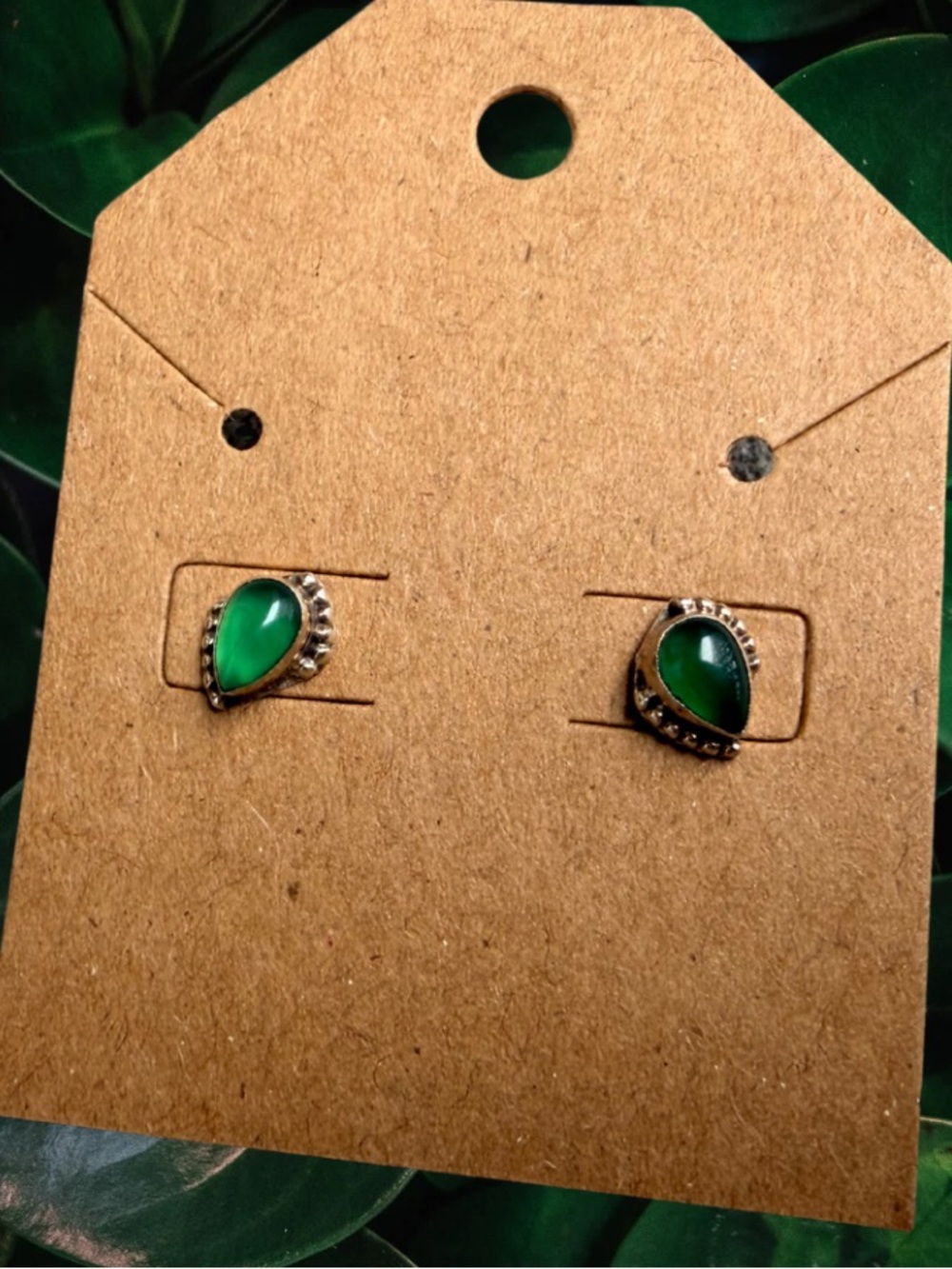 Green Jade Teardrop Stud Earrings | 925 Sterling Silver | Southwestern Style New